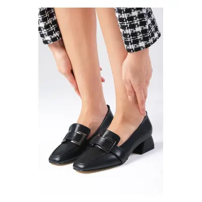 Mio Gusto Betty Black Women's Short Heeled Shoes with Buckle Accessories.