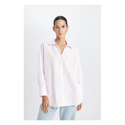 DEFACTO Oversize Wide Fit Basic Plain Oxford Long Sleeve Shirt