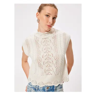 Koton Stand Collar Sleeveless Openwork Knitted Sweater