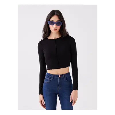 LC Waikiki Crew Neck Plain Long Sleeve Crop Women's T-Shirt