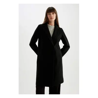 DEFACTO Long Cashmere Coat Regular Pattern Double Breasted Collar Snap Closure Pocket