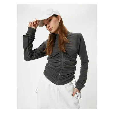 Koton Zipper Draped Sweatshirt High Collar Long Sleeve