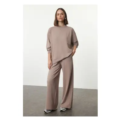 Trendyol Mink Relaxed/Comfortable Fit Wide Leg/Wide Leg Knitted Sweatshirt/Bottom Tracksuit Set