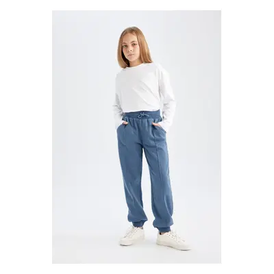 DEFACTO Girls Basic Plain Jogger Sweatpants with Elastic Waist and Pocket