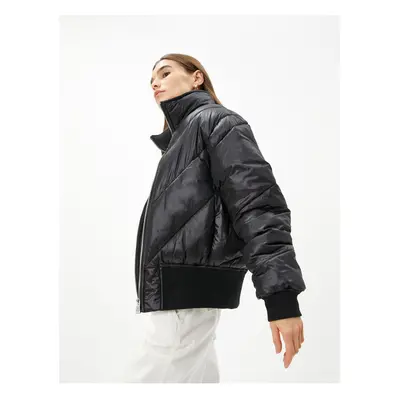 Koton Puffer Coat Vysoký výstřih Zip Lesklý Texturou