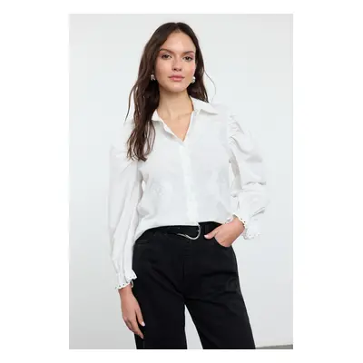 Trendyol Ecru Balloon Sleeve Embroidered Woven Shirt