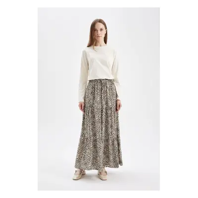 DEFACTO A Cut Leopard Patterned Flounce Long/Maxi Length Skirt