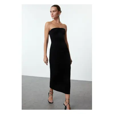 Trendyol Black Strapless Velvet Knitted Chic Midi New Year's Eve Evening Dress