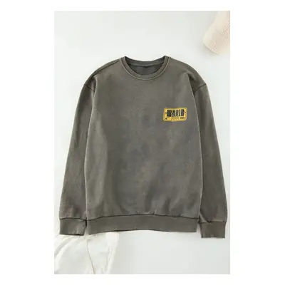 Trendyol Brown Oversize/Wide Cut Distressed/Faded Effect Back Printed Cotton Sweatshirt