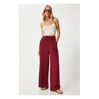 Happiness İstanbul Women's Burgundy Muslin Palazzo Trousers