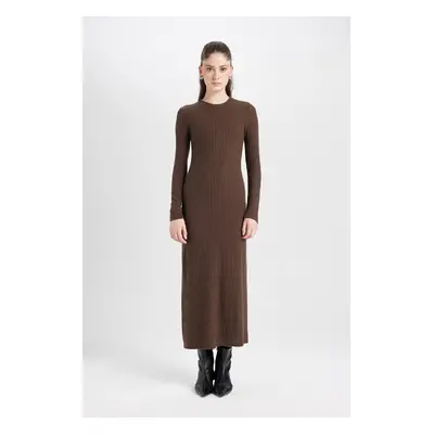 DEFACTO Bodycon Body-hugging Crew Neck Basic Plain Camisole Long Sleeve Maxi Dress