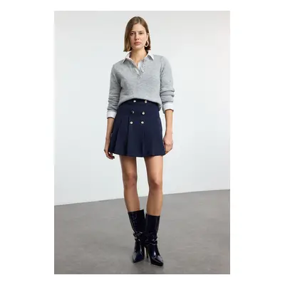 Trendyol Navy Blue Button Detail Pleated Skirt