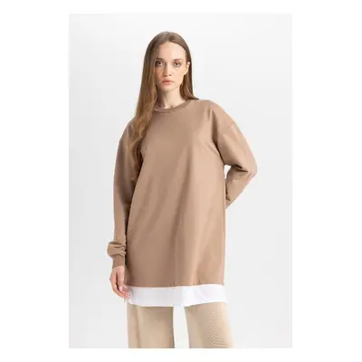 DEFACTO Regular Fit Crew Neck Basic Plain Sweatshirt Tunic