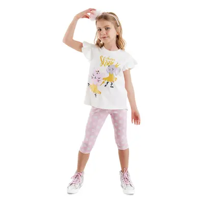 Denokids Ballerina Animals Ruffle Polka Dot Girl's Summer T-shirt Tights Set