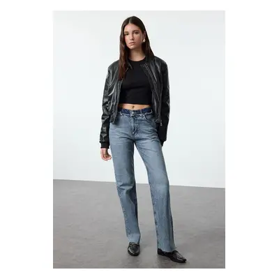 Trendyol Blue Waist Detail High Waist Wide Leg Jeans