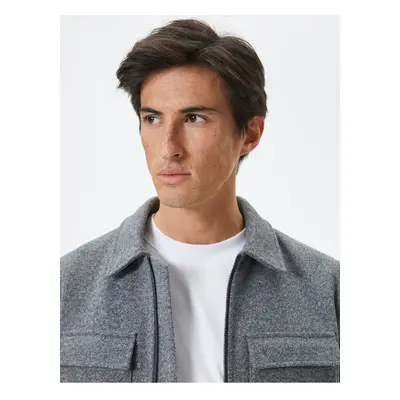 Koton Slim Fit Jacket Pocket Detailed Wrapped Zippered Viscose Blend