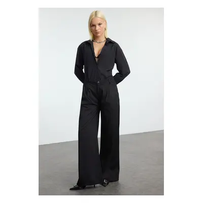 Trendyol Black Pleated High Waist Wide Leg Trousers