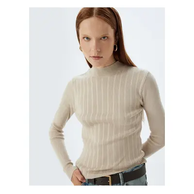 Koton Stand Collar Knitwear Sweater Long Sleeve Textured Slim Fit