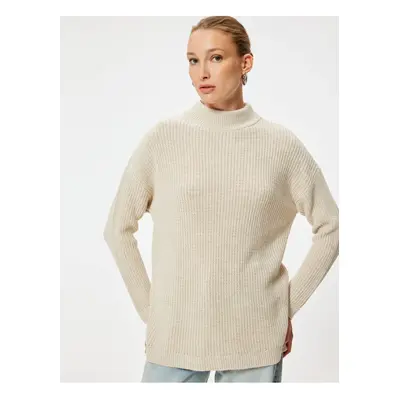 Koton Oversize Knitwear Sweater Hip Length Stand Collar Long Sleeve Soft Texture