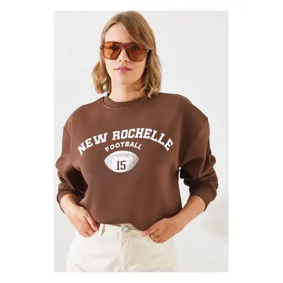 Bianco Lucci Women's Triple Thread Raised Rochelle Text Printed Sweatshirt MBHS001