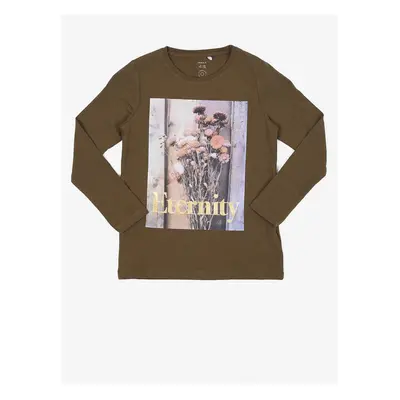 Khaki holčičí tričko s potiskem name it Ozem - unisex