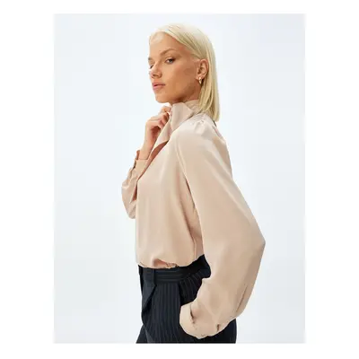 Koton Scarf Collar Satin Shirt Long Sleeve Aerobin Fabric