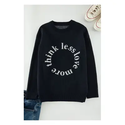 Trendyol Navy Blue Oversize Crew Neck Slogan Knitwear Sweater