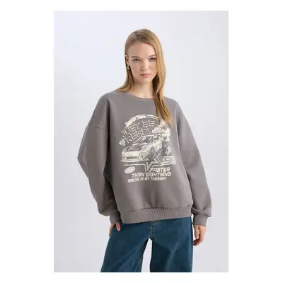 DEFACTO Cool Oversize Wide Pattern Crew Neck Printed Thick Sweatshirt