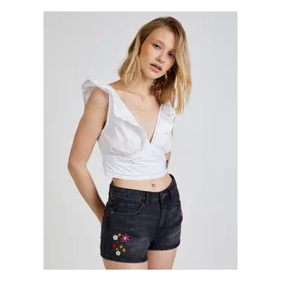 Bílý dámský cropped top s volány TALLY WEiJL - Dámské