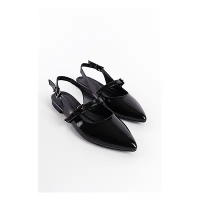 Capone Outfitters Pointed Toe Women's Flats with Open Back Strap Buckle Detail