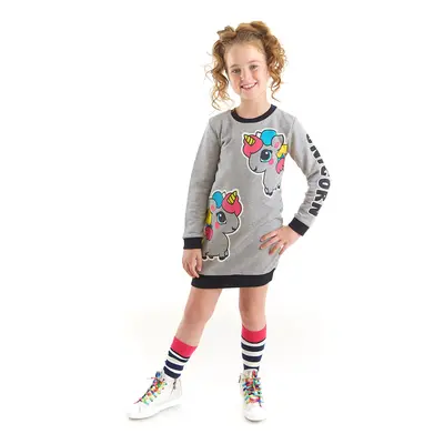 Denokids Unicorn Girls Gray Sweat Dress