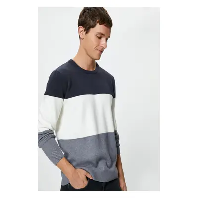 Koton Men's Navy Blue Striped Sweater