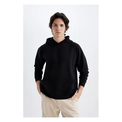 DEFACTO Oversize Wide Pattern Hooded Kangaroo Pocket Thick Basic Plain Sweatshirt