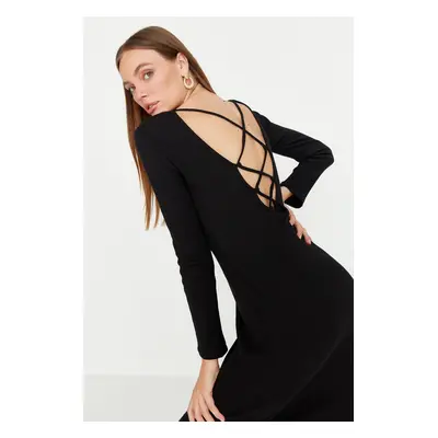 Trendyol Black Ruffle Knitted Maxi Dress