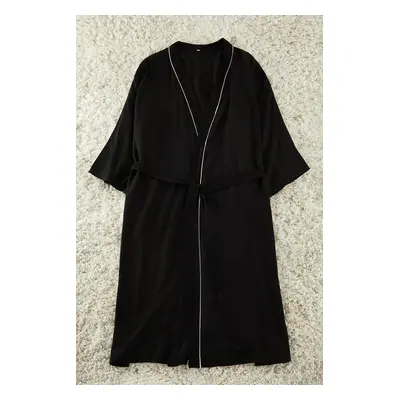 Trendyol Curve Black 2-Piece Viscose Binding Dressing Gown-Pajama Bottom Woven Pajama Set