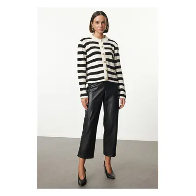 Trendyol Stone Striped Jacket Look Knitwear Cardigan