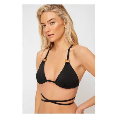 Trendyol Black Triangle Accessorized Bikini Top