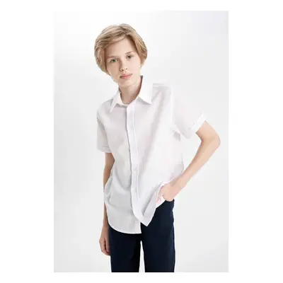 DEFACTO Boy Textured White Short Sleeve Basic Plain School Shirt