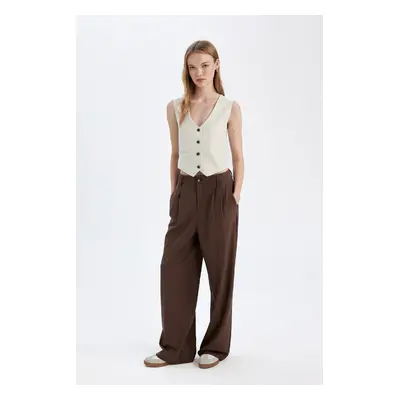 DEFACTO Classic Trousers Wide Leg Wide Leg Fleece Pocket High Waist Standard Length Basic Plain