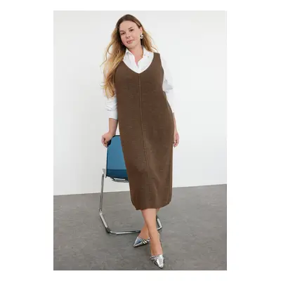 Trendyol Curve Mink Gilet Midi Length Knit Dress