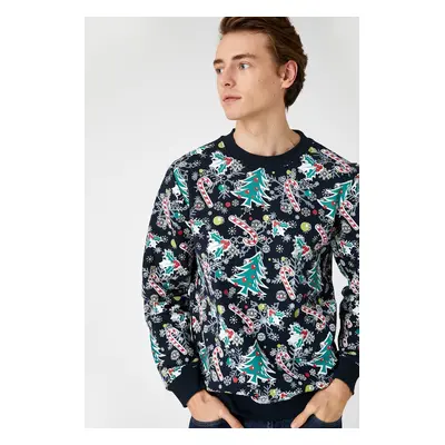 Koton Men's Navy Blue Patterned Sweatshirt