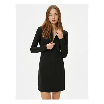 Koton Mini Polo Neck Dress Half Zipper Detailed Long Sleeve