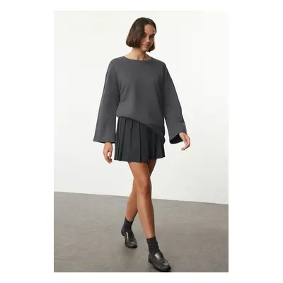 Trendyol Anthracite Crew Neck Oversize/Wide Pattern Spanish Sleeve Knitted Sweatshirt