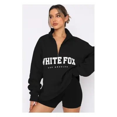 Madmext Black Zipper Detail Printed Sweatshirt