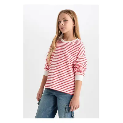 DEFACTO Girl Relax Fit Crew Neck Striped Sweatshirt