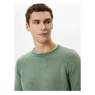 Koton Knitwear Sweater Washed Crew Neck Stitch Detail Cotton