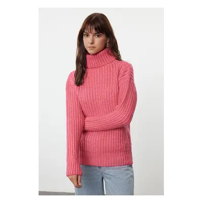 Trendyol Fuchsia Wide Fit Soft Textured Basic Knitwear Sweater