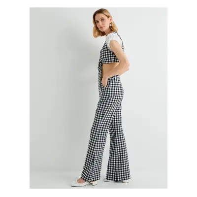 Koton X Tuba Ünsal - Gingham Check Flare Trousers with Pockets Slim Fit