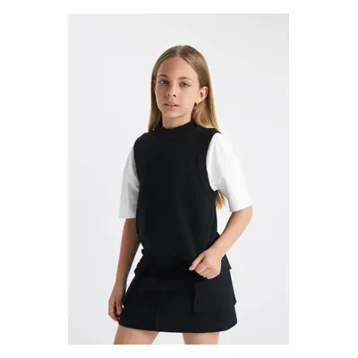 DEFACTO Girl's Black Crew Neck Knitwear Sweater