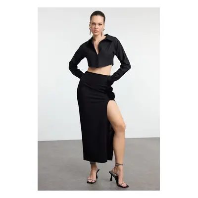 Trendyol Limited Edition Black Knitted Rose Detail Skirt